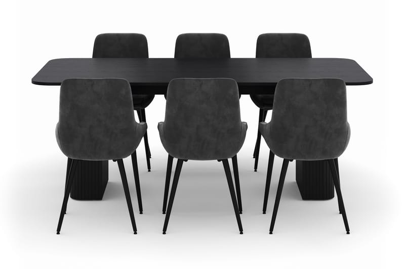 Kopparbo Spisegruppe 200-206cm med 6 Alsarp Spisestole - Sort - Møbler - Borde - Spisebordssæt