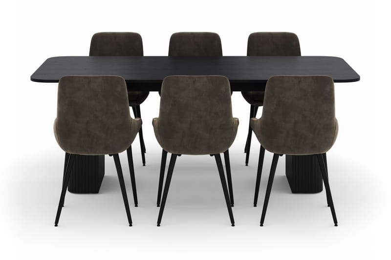 Kopparbo Spisegruppe 200-206cm med 6 Alsarp Spisestole - Sort - Møbler - Borde - Spisebordssæt