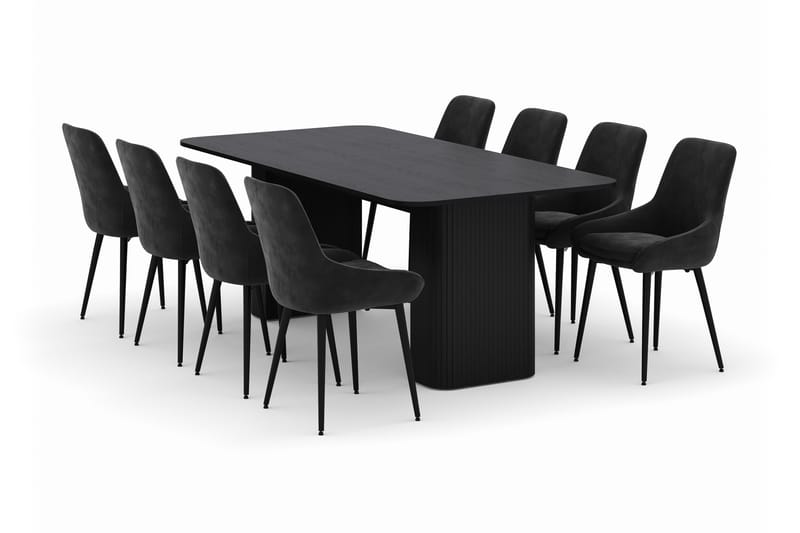Kopparbo Spisegruppe 200-206cm med 8 Alsarp Spisestole, Sort