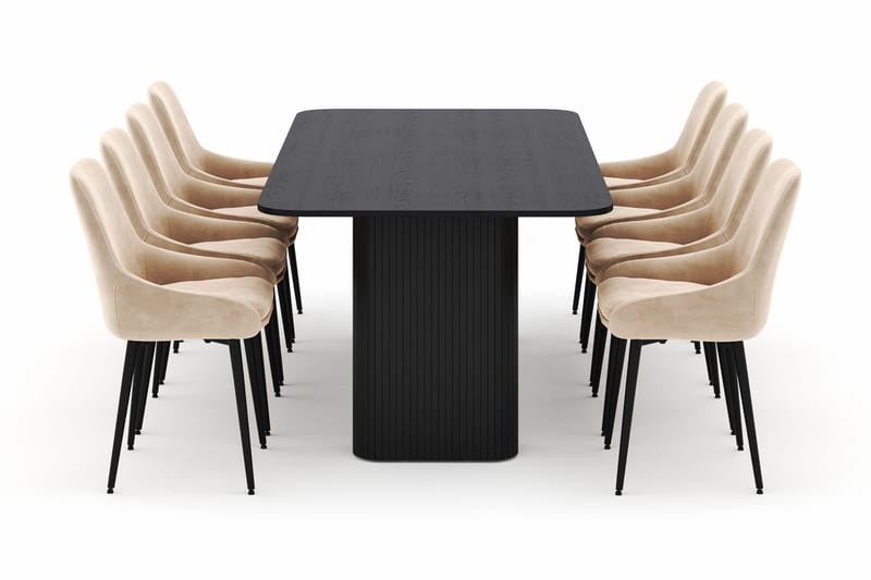 Kopparbo Spisegruppe 200-206cm med 8 Alsarp Spisestole - Sort - Møbler - Borde - Spisebordssæt