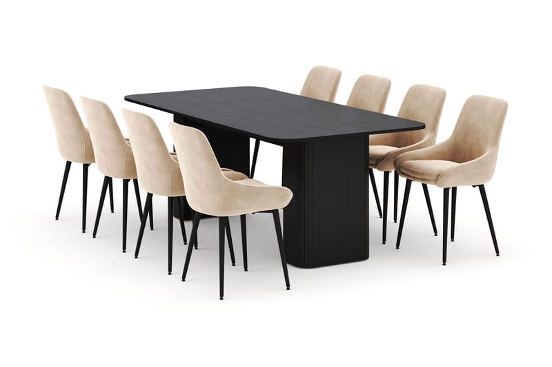 Kopparbo Spisegruppe 200-206cm med 8 Alsarp Spisestole, Sort