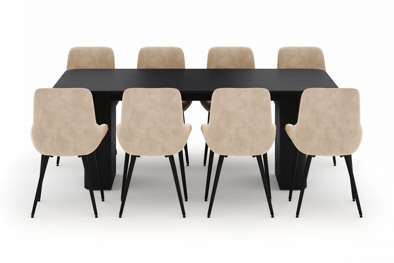 Kopparbo Spisegruppe 200-206cm med 8 Alsarp Spisestole - Sort - Møbler - Borde - Spisebordssæt