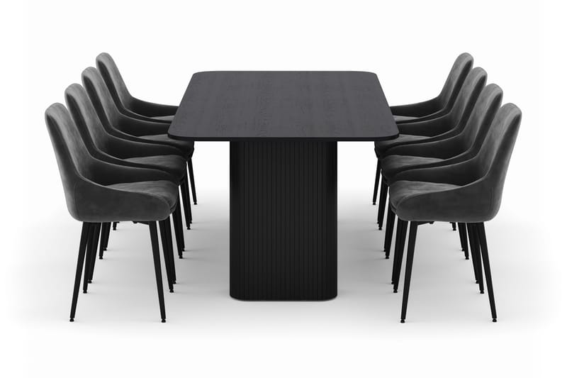 Kopparbo Spisegruppe 200-206cm med 8 Alsarp Spisestole - Sort - Møbler - Borde - Spisebordssæt