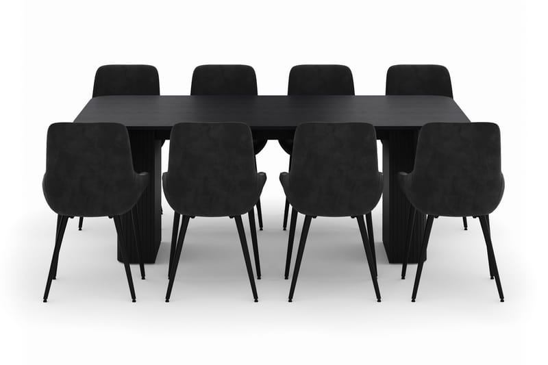 Kopparbo Spisegruppe 200-206cm med 8 Alsarp Spisestole - Sort - Møbler - Borde - Spisebordssæt