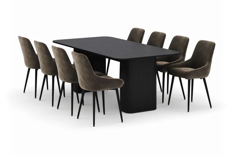 Kopparbo Spisegruppe 200-206cm med 8 Alsarp Spisestole, Sort
