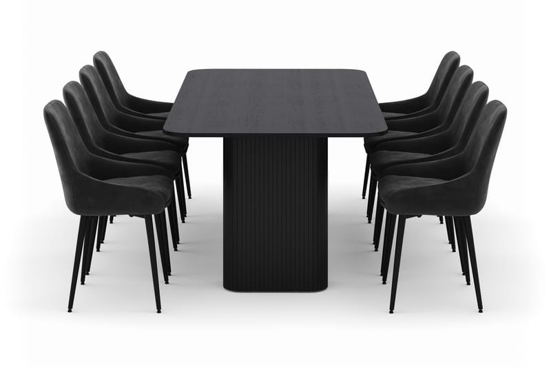 Kopparbo Spisegruppe 200-206cm med 8 Alsarp Spisestole - Sort - Møbler - Borde - Spisebordssæt
