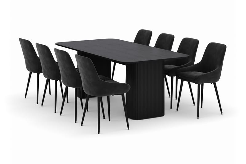 Kopparbo Spisegruppe 200-206cm med 8 Alsarp Spisestole, Sort