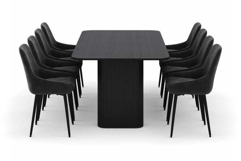 Kopparbo Spisegruppe 200-206cm med 8 Alsarp Spisestole - Sort - Møbler - Borde - Spisebordssæt