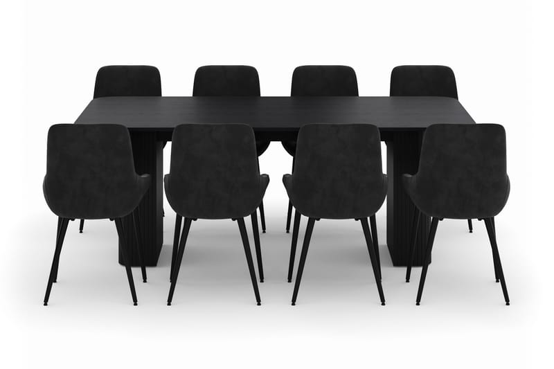Kopparbo Spisegruppe 200-206cm med 8 Alsarp Spisestole - Sort - Møbler - Borde - Spisebordssæt