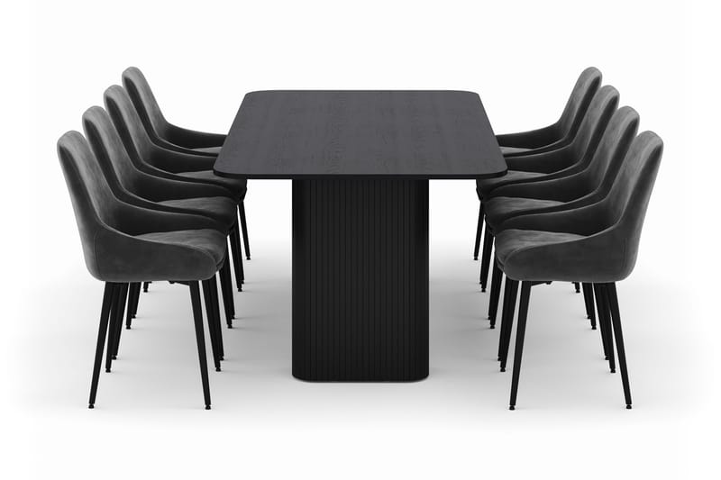 Kopparbo Spisegruppe 200-206cm med 8 Alsarp Spisestole - Sort - Møbler - Borde - Spisebordssæt