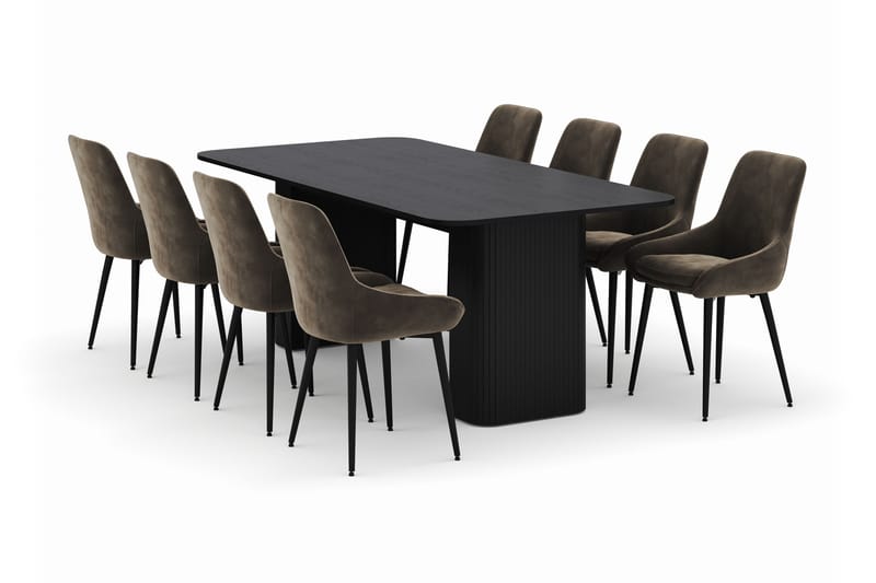 Kopparbo Spisegruppe 200-206cm med 8 Alsarp Spisestole, Sort