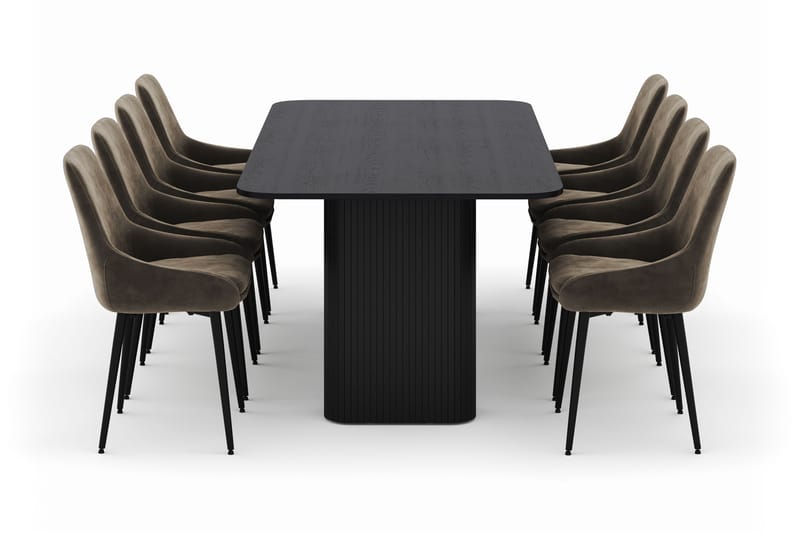Kopparbo Spisegruppe 200-206cm med 8 Alsarp Spisestole - Sort - Møbler - Borde - Spisebordssæt