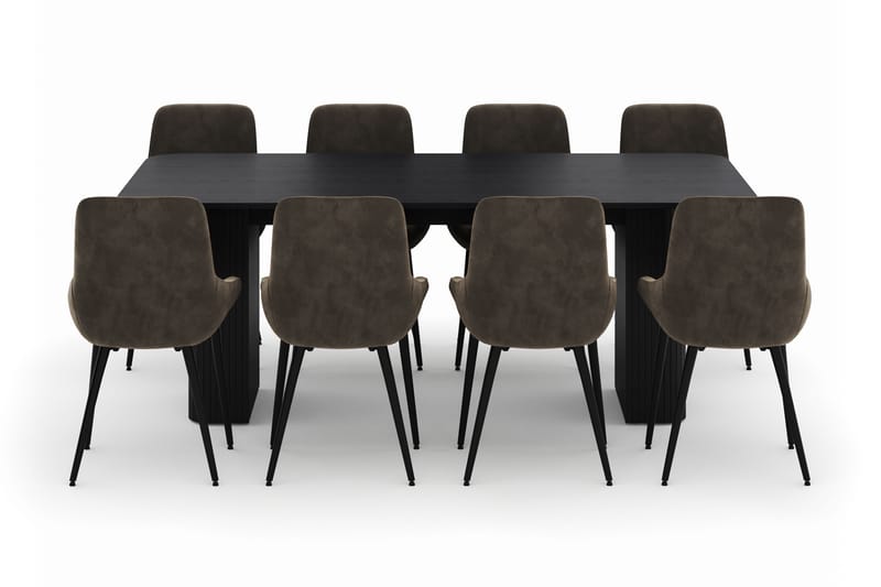 Kopparbo Spisegruppe 200-206cm med 8 Alsarp Spisestole - Sort - Møbler - Borde - Spisebordssæt