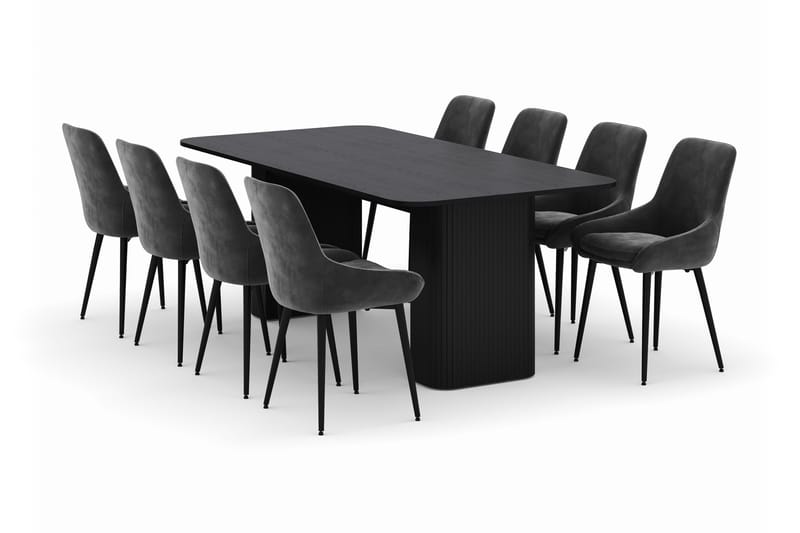 Kopparbo Spisegruppe 200-206cm med 8 Alsarp Spisestole, Sort