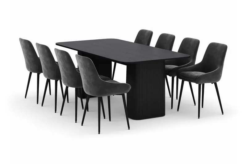 Kopparbo Spisegruppe 200-206cm med 8 Alsarp Spisestole, Sort