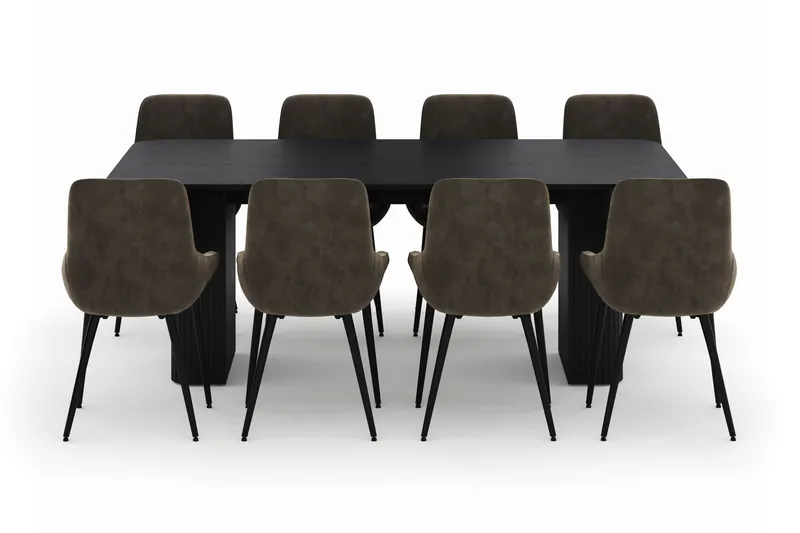 Kopparbo Spisegruppe 200-206cm med 8 Alsarp Spisestole - Sort - Møbler - Borde - Spisebordssæt