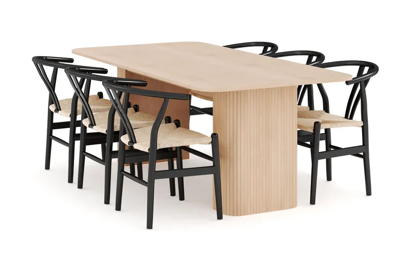 Kopparbo Spisegruppe 200-260 cm Forlængbar med 6 Dastoori Spisestole, Whitewash