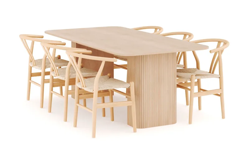 Kopparbo Spisegruppe 200-260 cm Forlængbar med 6 Dastoori Spisestole, Whitewash