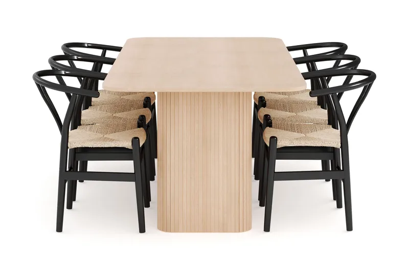 Kopparbo Spisegruppe 200-260 cm Forlængbar med 6 Dastoori Spisestole - Whitewash - Møbler - Borde - Spisebordssæt