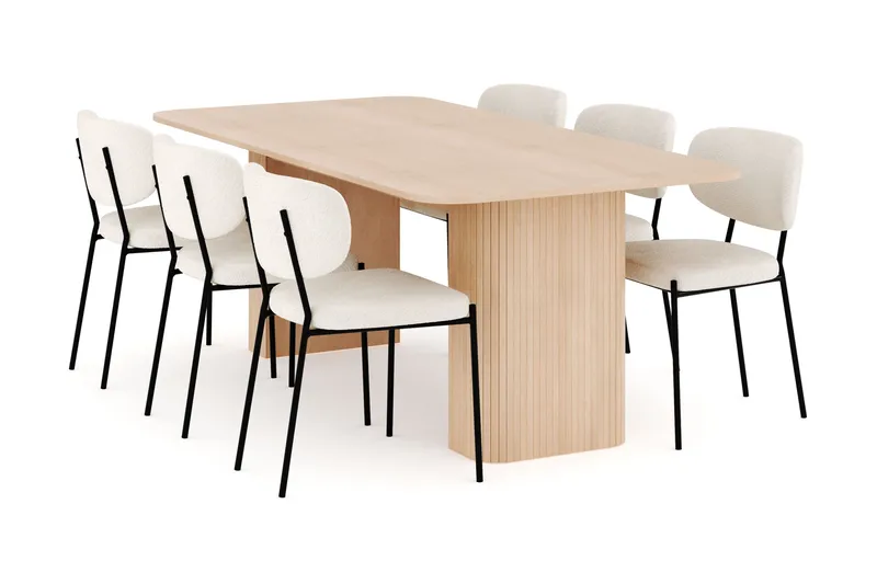 Kopparbo Spisegruppe 200-260 cm Forlængbar med 6 Gemmiano Spisestole, Whitewash