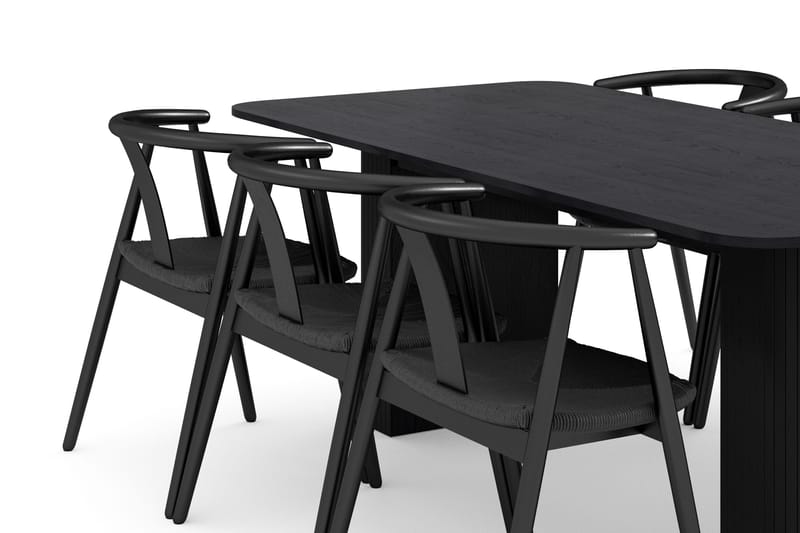 Kopparbo Spisegruppe 200-260 cm Udtrækkeligt med 6 Cytie Spisestole med armlæn - Sort - Møbler - Borde - Spisebordssæt