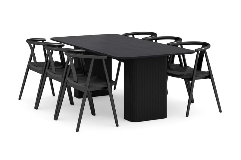 Kopparbo Spisegruppe 200-260 cm Udtrækkeligt med 6 Cytie Spisestole med armlæn, Sort