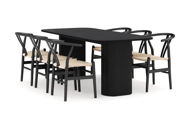 Kopparbo Spisegruppe 200 cm med 6 Dastoori Spisestol, Sort