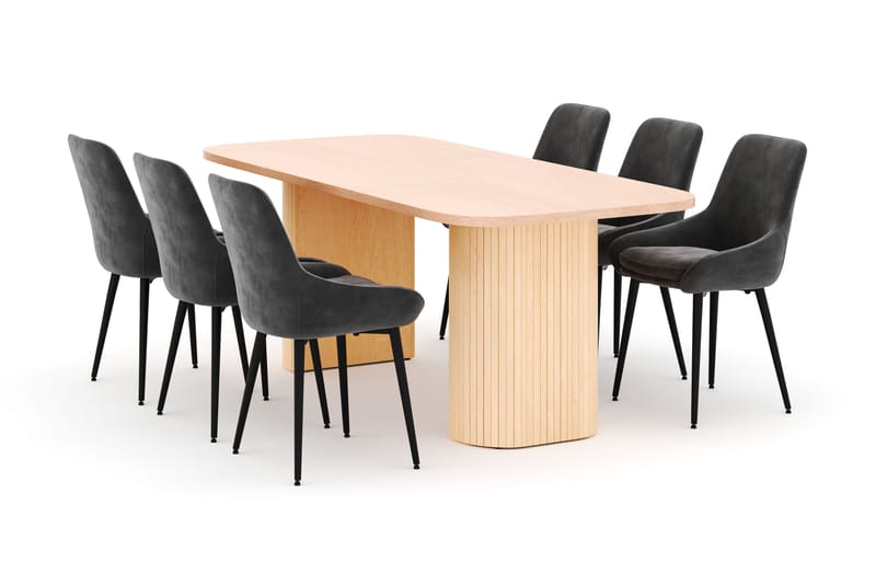 Kopparbo Spisegruppe 200x90cm med 6 Alsarp Spisestole, Nature