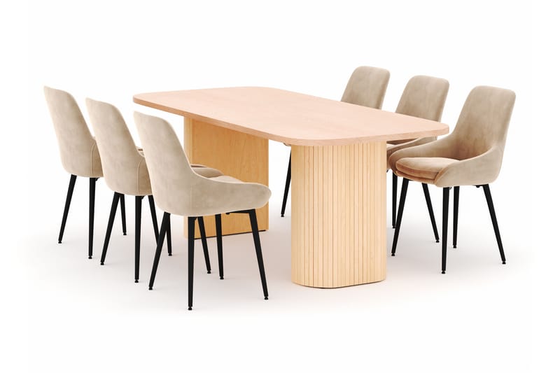 Kopparbo Spisegruppe 200x90cm med 6 Alsarp Spisestole, Nature