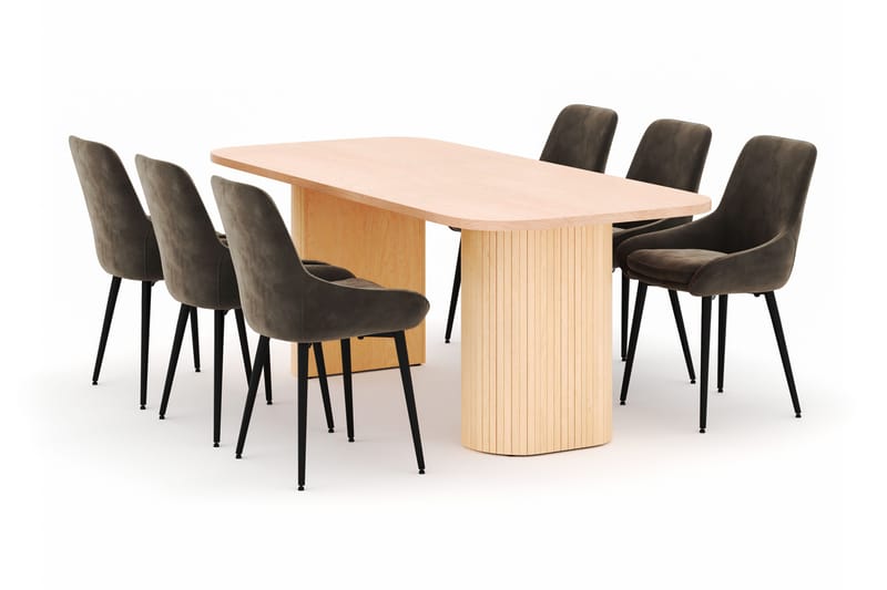 Kopparbo Spisegruppe 200x90cm med 6 Alsarp Spisestole, Nature