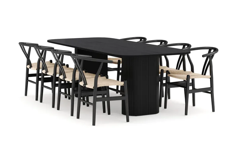 Kopparbo Spisegruppe 240 cm med 8 Dastoori Spisestol, Sort