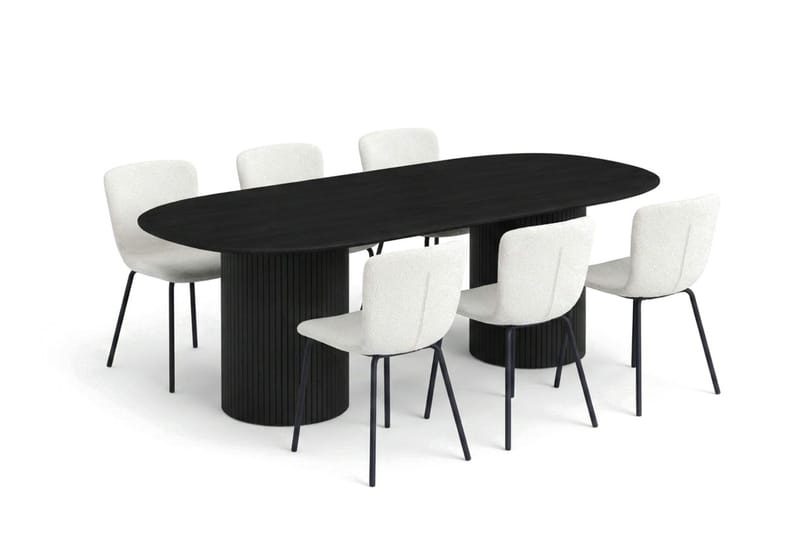 Kopparbo spisegruppe oval 180 cm sort med 6 Katy spisebordsstole, Sort