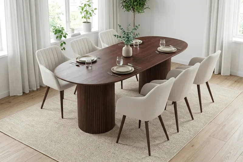 Kopparbo spisegruppe oval 180 cm valnød med 6 Filippa spisestole - Valnød - Møbler - Borde - Spisebordssæt