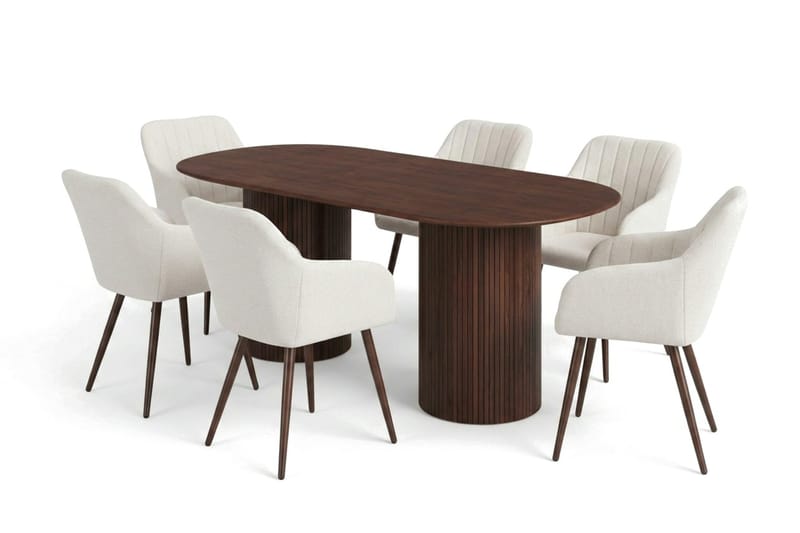 Kopparbo spisegruppe oval 180 cm valnød med 6 Filippa spisestole - Valnød - Møbler - Borde - Spisebordssæt