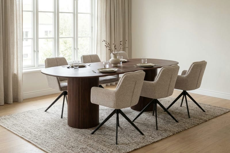 Kopparbo spisegruppe oval 180 cm valnød med 6 Torsby spisebordsstole - Valnød - Møbler - Borde - Spisebordssæt