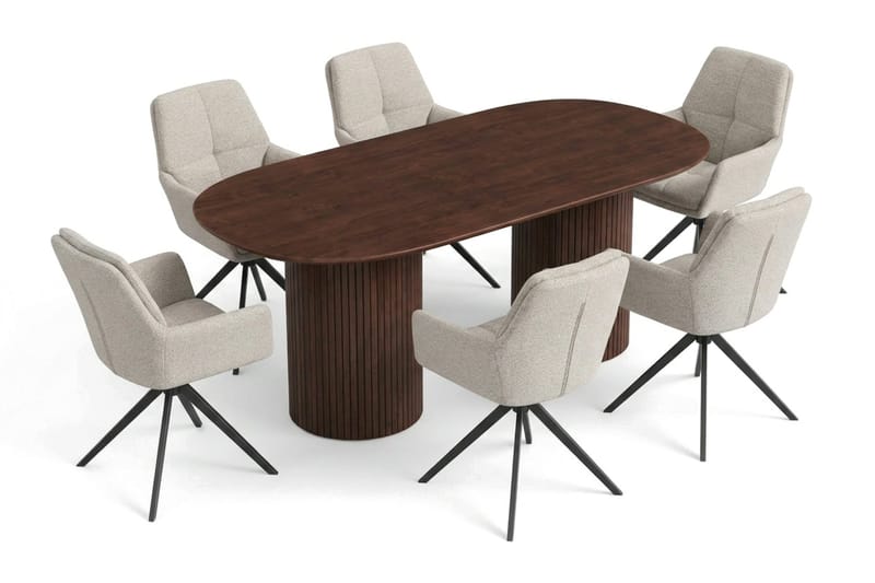 Kopparbo spisegruppe oval 180 cm valnød med 6 Torsby spisebordsstole - Valnød - Møbler - Borde - Spisebordssæt