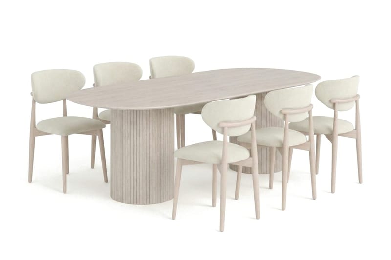 Kopparbo spisegruppe oval 220 cm hvidlaseret med 6 Molly spisestole - Hvidlaseret - Møbler - Borde - Spisebordssæt