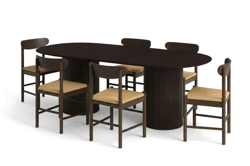 Kopparbo spisegruppe oval 220 cm røget eg med 6 Elsie spisestole - Møbler - Borde - Spisebordssæt