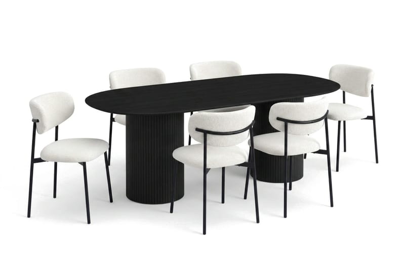 Kopparbo spisegruppe oval 220 cm sort med 6 Lucy spisebordsstole - Sort - Møbler - Borde - Spisebordssæt