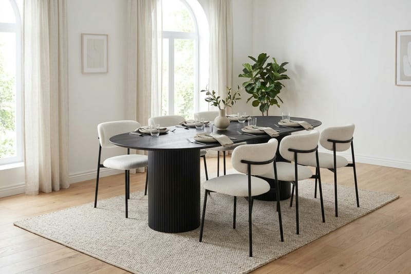 Kopparbo spisegruppe oval 220 cm sort med 6 Lucy spisebordsstole - Sort - Møbler - Borde - Spisebordssæt