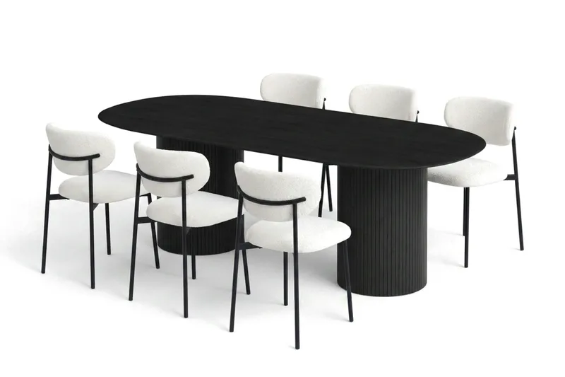 Kopparbo spisegruppe oval 220 cm sort med 6 Lucy spisebordsstole, Sort