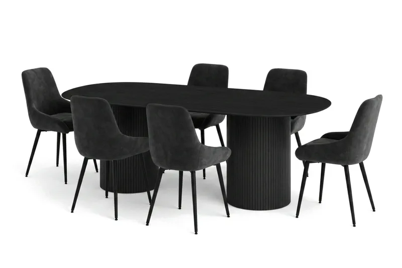 Kopparbo spisegruppe oval 220 cm sort med 8 Alsarp spisebordsstole, Sort