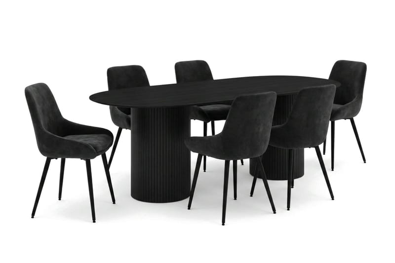Kopparbo spisegruppe oval 220 cm sort med 8 Alsarp spisebordsstole - Sort - Møbler - Borde - Spisebordssæt