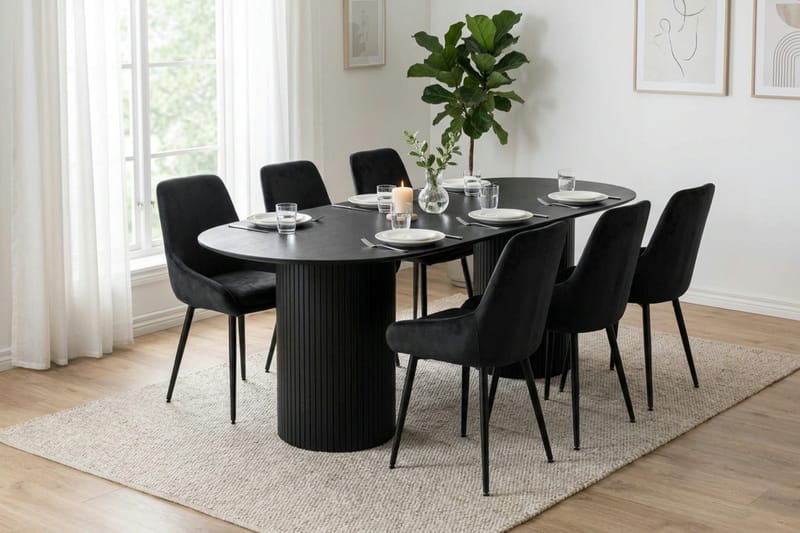 Kopparbo spisegruppe oval 220 cm sort med 8 Alsarp spisebordsstole - Sort - Møbler - Borde - Spisebordssæt