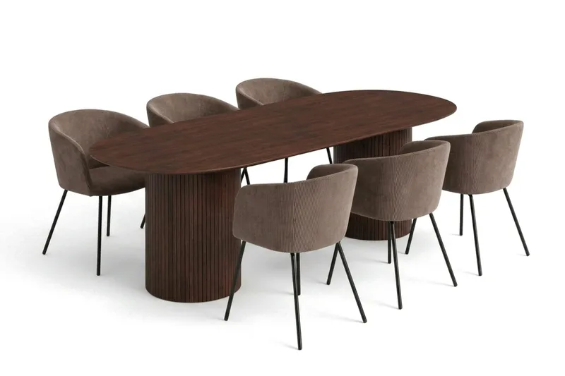 Kopparbo spisegruppe oval 220 cm valnød med 6 Berit spisebordsstole, Valnød