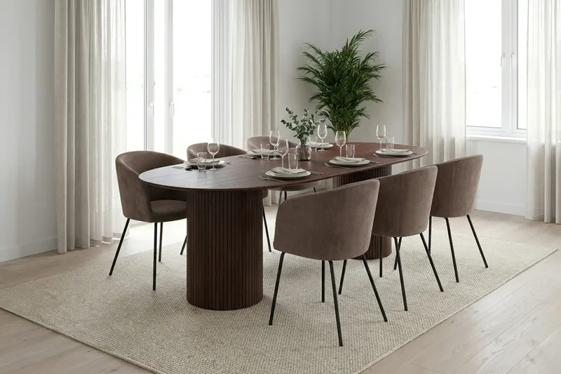 Kopparbo spisegruppe oval 220 cm valnød med 6 Berit spisebordsstole - Valnød - Møbler - Borde - Spisebordssæt