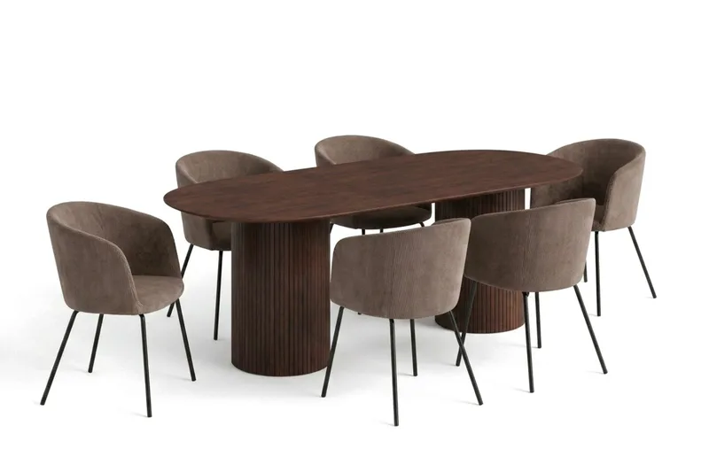 Kopparbo spisegruppe oval 220 cm valnød med 6 Berit spisebordsstole - Valnød - Møbler - Borde - Spisebordssæt
