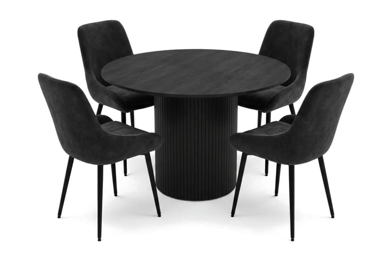 Kopparbo spisegruppe rund 110 cm, sort med 4 Alsarp spisestole, Sort
