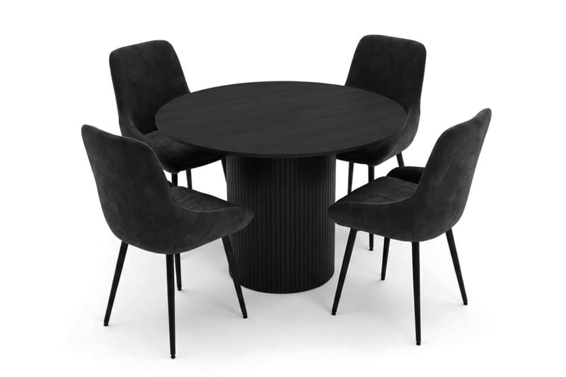 Kopparbo spisegruppe rund 110 cm, sort med 4 Alsarp spisestole - Sort - Møbler - Borde - Spisebordssæt