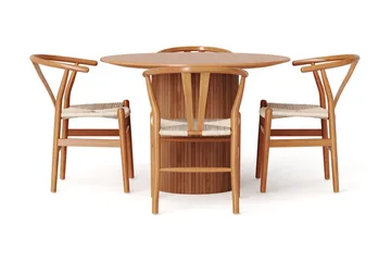 Kopparbo spisegruppe rund 110 cm eg med 4 Dastoori-spisestole - Eg - Møbler - Borde - Spisebordssæt